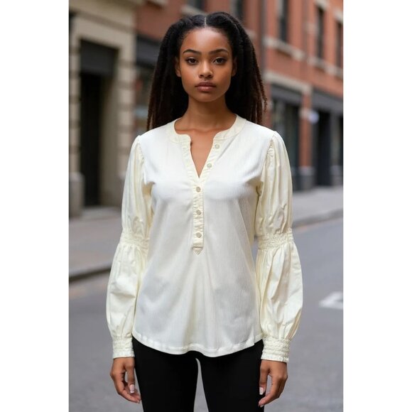 NEW Studio Park Womens XS White Button-Up Long Balloon Sleeve Top Boho Chic - Picture 1 of 16